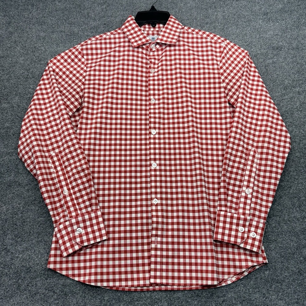 MIzzen+Main Men's Small Trim Fit Red & White Check Long Sleeve Button Up Shirt